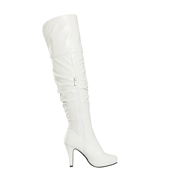 Over The Knee Chunky Heel Boots - WHITE PU - 2